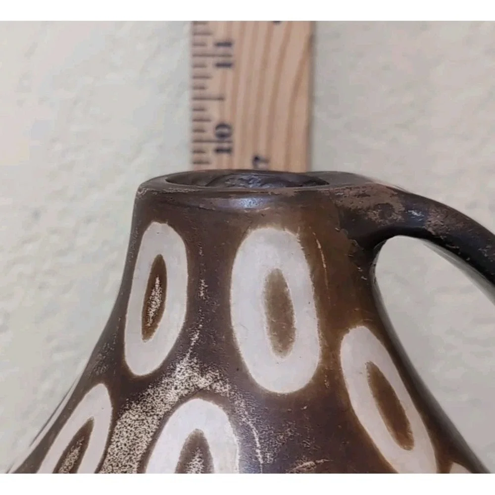 VTG Alex Calle Pottery‎ Jug Vase Signed Brown Geometric Modernist Peru Folk Art